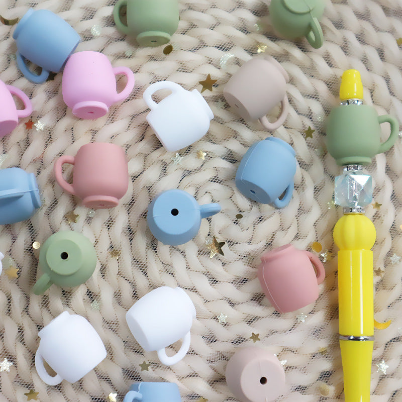 Wholesale 10pcs Three-dimensional Cup Creative Baby Teething Round Beads DIY Accessories Silicone Printed Beads